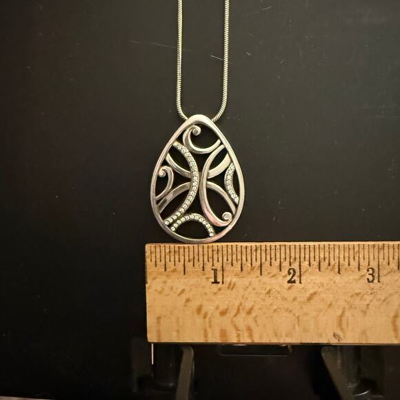 Brighton EUC Teardrop Pendant - Scrolls with Crystals - Silver-plated Necklace - Picture 3 of 3